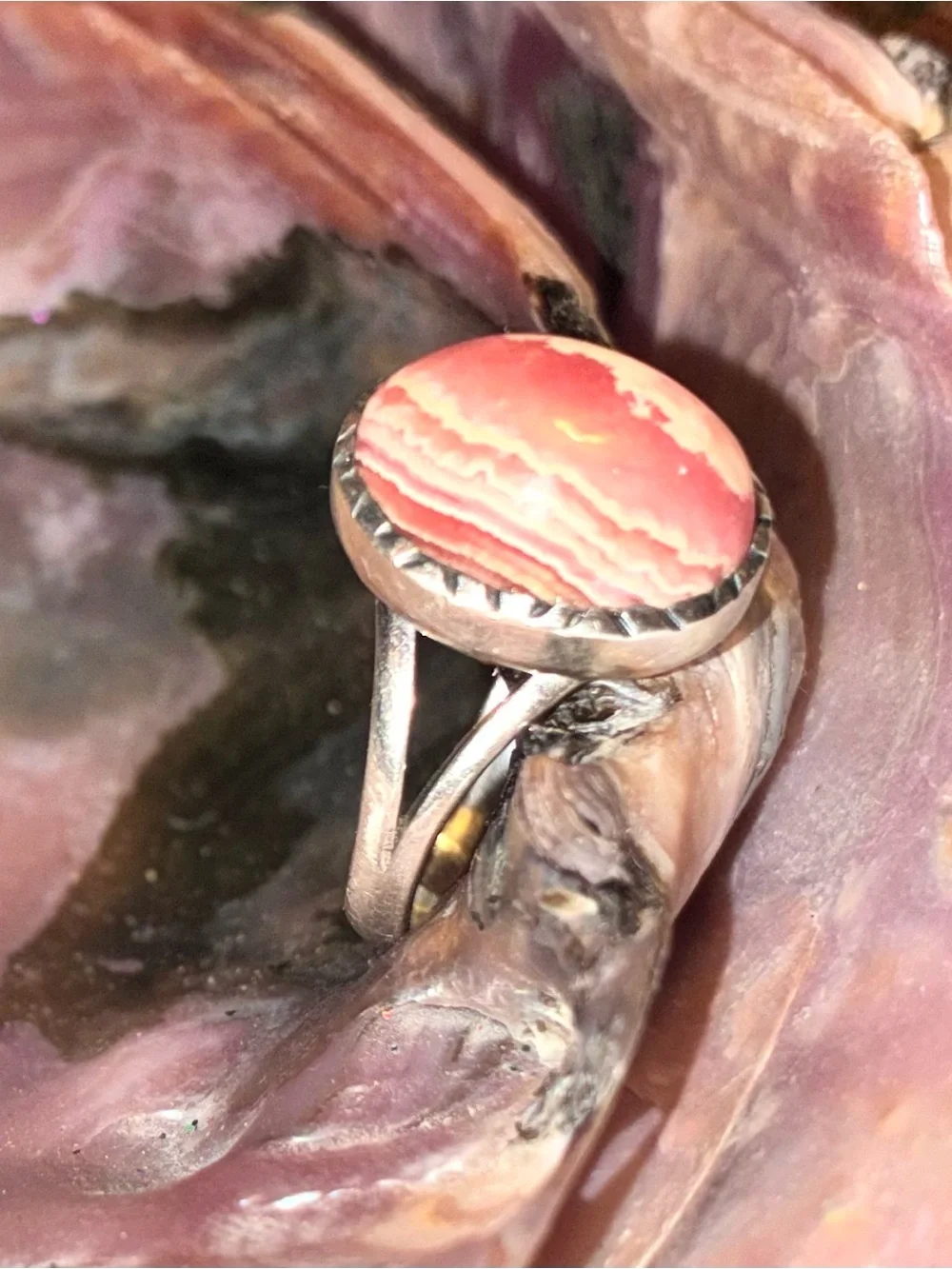Pink Rhodochrosite Cabochon Ring - Women Jewelry